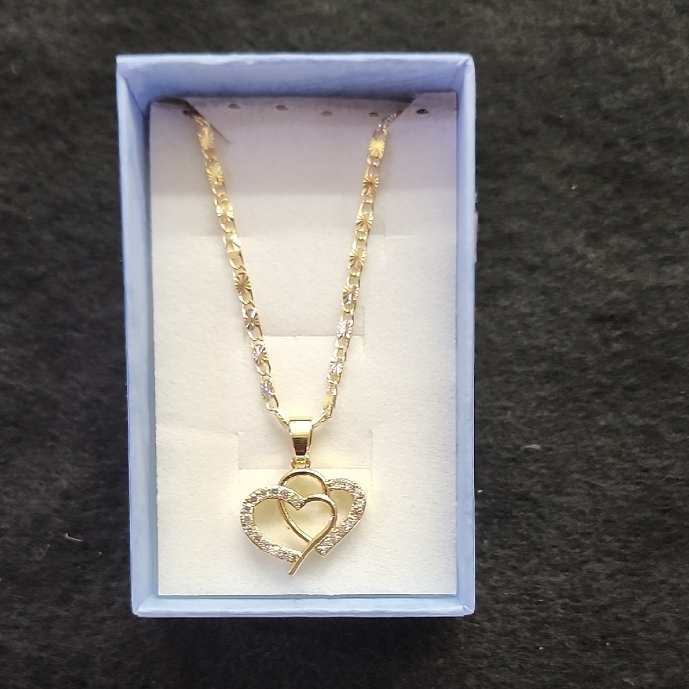 Gold  two Hearts Pendant Necklace